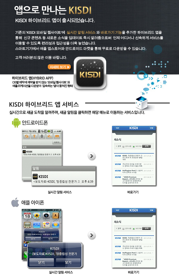 KISDI, 모바일 하이브리드 앱 서비스 출시